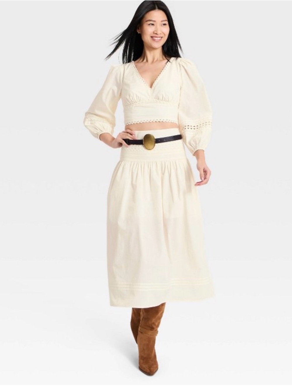 A New Day-Women’s Eyelet Midi Skirt with Smocked Waist